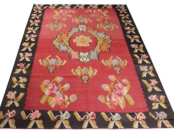 Alfombra Kilim turca vintage de 3,35 m x 2,23 m, alfombra oriental de lana tejida a mano