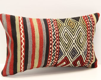 Funda de almohada lumbar Kilim turca, lana y algodón, 30 x 50 cm