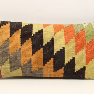 Handmade Lumbar kilim pillow 10x20 inch (25x50 cm) Oriental Boho pillow Turkish Kilim pillow cover Chair pillow Small Oblong Kilim A-939