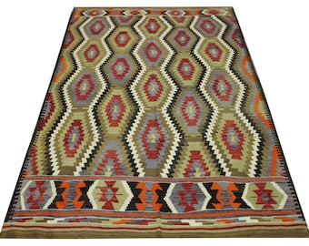Handmade Turkish Kilim Rug, Vintage Wool Area Rug (7.8x5.9 ft)