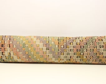 Handmade Kilim Lumbar Pillow Cover 12x48, Turkish Oriental Design