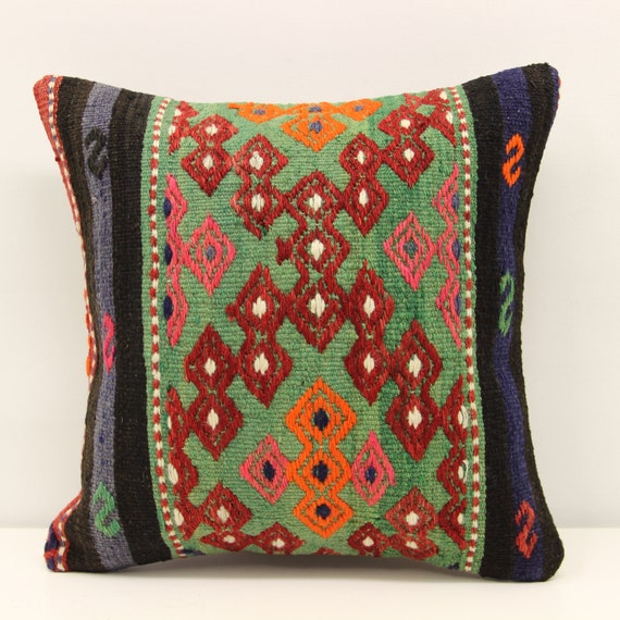 Kilim Pillow 16x16 Inch (40x40 Cm) Decorative Pillow Boho Kelim