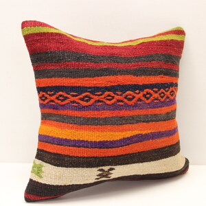 Turkish Kilim pillow 16x16 inch Decorative pillow Boho kelim cushion cover Retro Home Decoration Art deco Vintage pillow cover  M-2994
