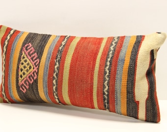 Almohada kilim lumbar hecha a mano 10x20 pulgadas Almohada Boho oriental Funda de almohada Turca Kilim Almohada silla almohada Pequeña oblonga Kilim A-1272