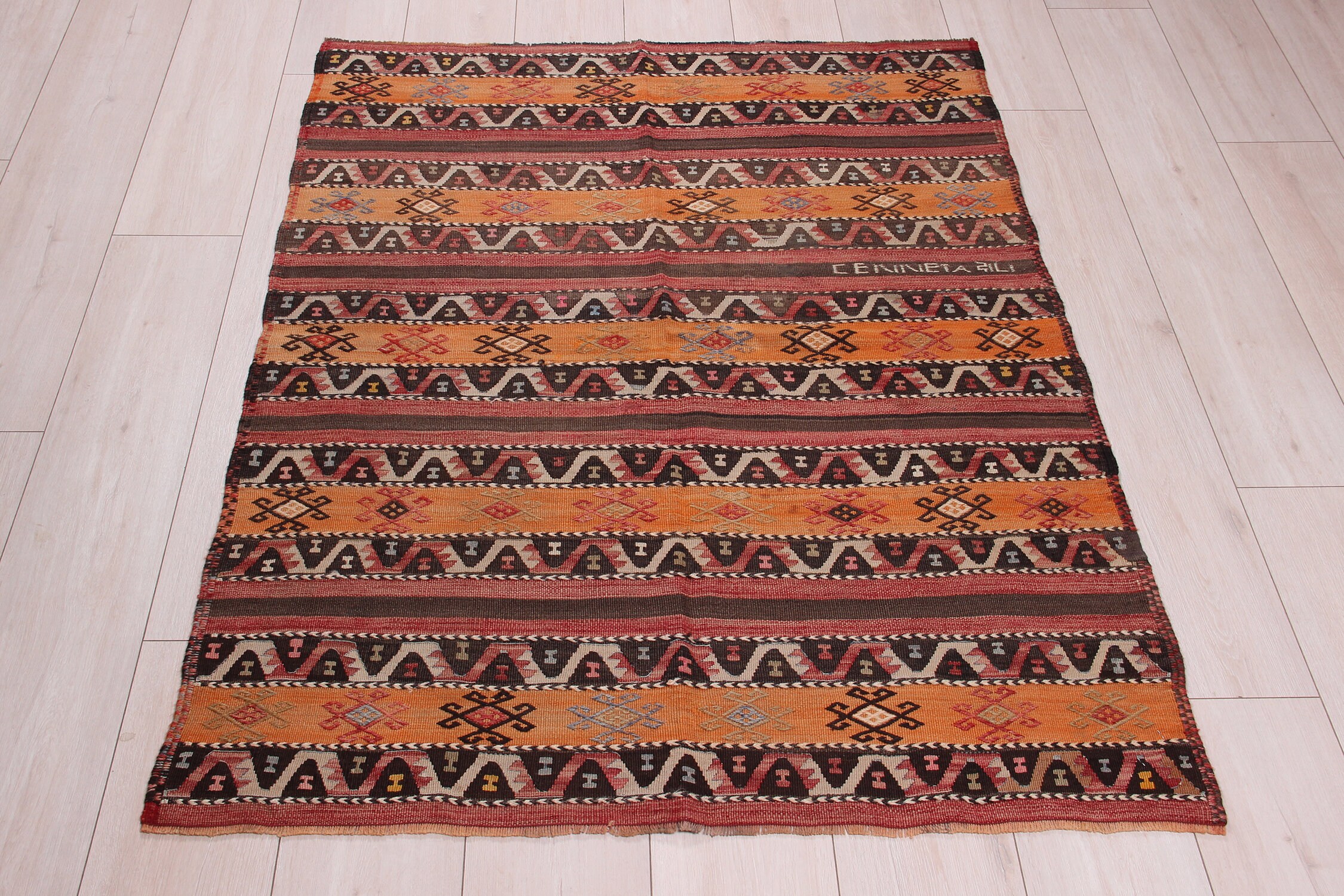 ハンドメイドキリムラグ 5'1x3'7 フィート エリアラグ オリエンタル