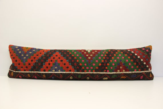 Handmade King size kilim pillow cover 12x48 inch (30x120 cm) Unique lumbar Flaming Kilim pillow cover Bedding Pillow Kilim Oblong N-84