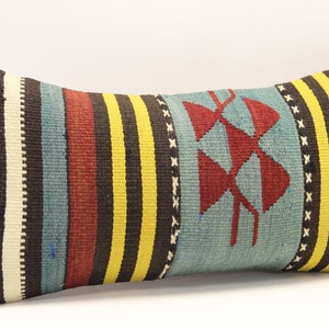 Decorative Lumbar kilim pillow 10x20 inch Oriental Boho pillow Turkish Anatolian Kelim pillow cover ethnic cushion cover A-1622