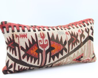 Funda de almohada lumbar Kilim hecha a mano, con detalles de tejido turco (20 x 40 cm)