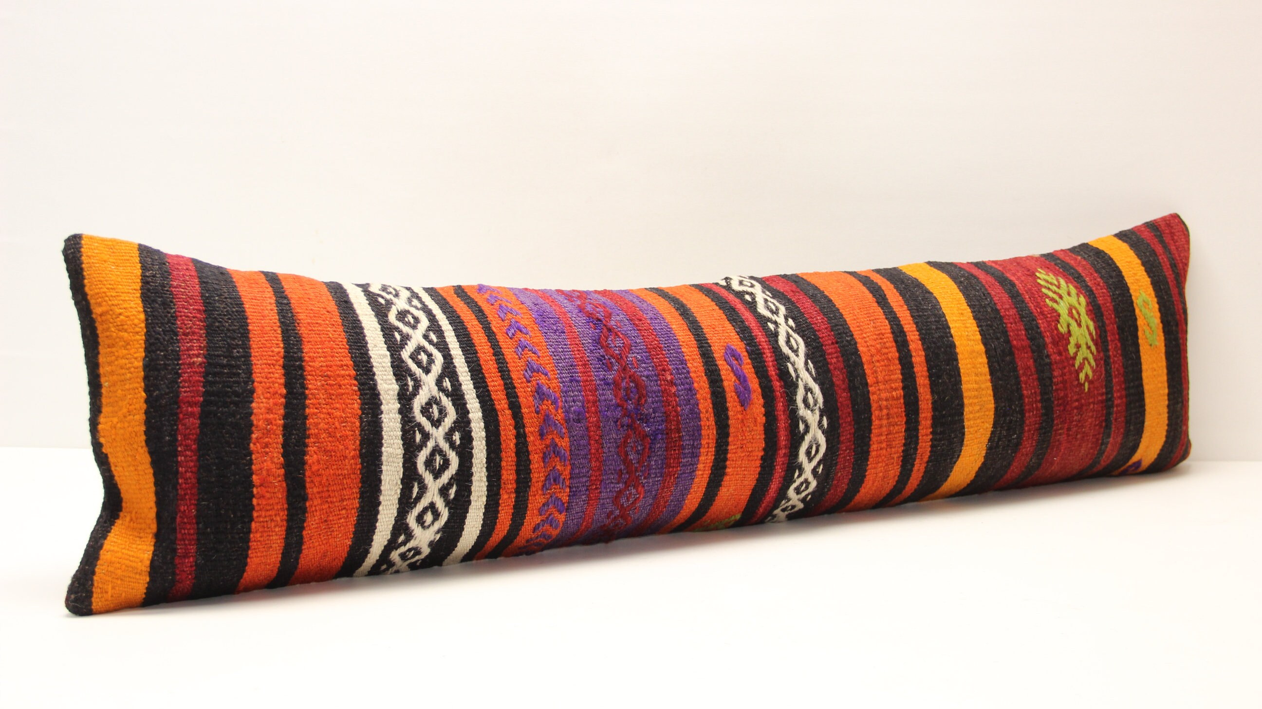 double extra longue taille kilim housse d'oreiller 12x48 pouces fait à la main king size unique anatolien lombaire flaming kilim coussin literie