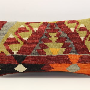 Handmade Lumbar kilim pillow 10x20 inch (25x50 cm) Oriental Boho pillow Turkish Kilim pillow cover Chair pillow Small Oblong Kilim A-1007