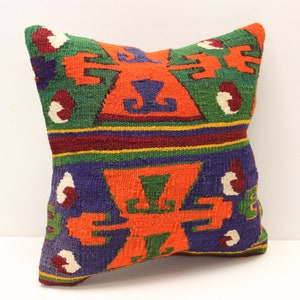 Turkish Kilim pillow 16x16 inch Decorative pillow Boho kelim cushion cover Retro Home Decoration Art deco Vintage pillow cover  M-2993