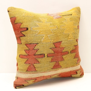 Turkish kilim pillow 14x14 inch Bohemian Kelim pillow Oriental Kilim Cushion cover Anatolian Art deco pillow coverVintage Sofa pillow SL-983