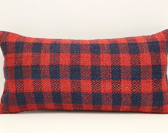 Handmade Kilim Lumbar Pillow Cover: 10x20 Oriental Boho Pillow