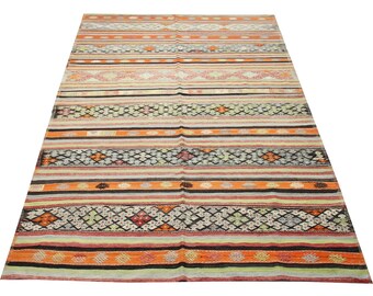 Handgefertigter Anatolischer Kelim Teppich, Boho Türkischer Teppich (10'7x5'5)