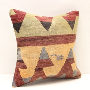 Turkish kilim pillow 14x14 inch Bohemian Kelim pillow Oriental Cushion cover Anatolian Art deco pillow cover Vintage Sofa pillow SL-1012