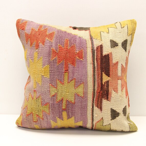 Turkish Kilim Pillow 16x16 Inch Decorative Pillow Boho Kelim