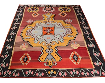 Vintage Turkish Kilim Rug, 10'3x7'6, Handwoven Wool Area Rug