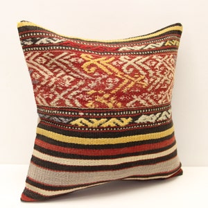 Turkish Kilim pillow 16x16 inch Decorative pillow Boho kelim cushion cover Retro Home Decoration Art deco Vintage pillow cover  M-2996