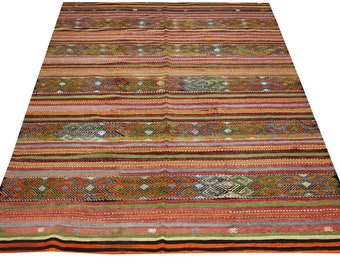 Alfombra Kilim vintage tejida a mano, 9,8x6,2 pies, alfombra de área de lana turca