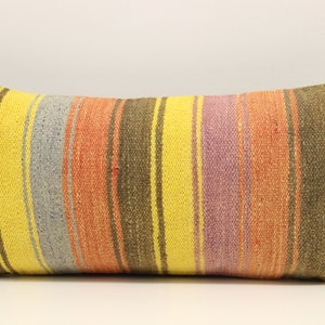 Handmade Lumbar kilim pillow 10x20 inch (25x50 cm) Oriental Boho pillow Turkish Kilim pillow cover Chair pillow Small Oblong Kilim A-840