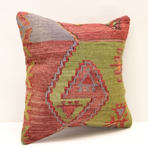 Turkish kilim pillow 14x14 inch Bohemian Kelim pillow Oriental Cushion cover Anatolian Art deco pillow cover Vintage Sofa pillow SL-1004