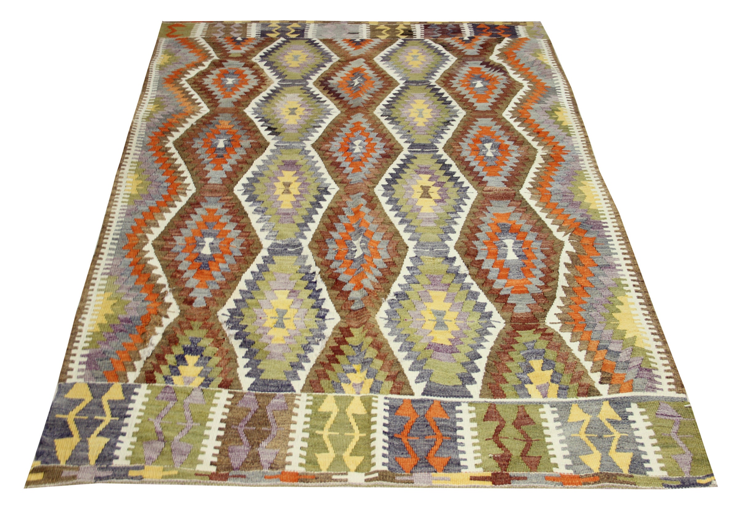 ヴィンテージトルコキリムラグ、ハンドメイドウールエリアラグ（8.2 x