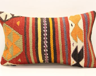 Funda de almohada Kilim turca hecha a mano de 30 x 50 cm, cojín lumbar de lana