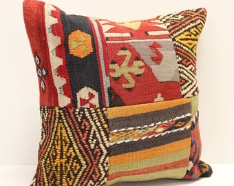 Funda de almohada Kilim de patchwork, 18 x 18 cm, cojín tejido turco