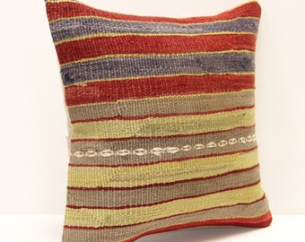 Funda de almohada Kilim turca vintage, cojín bohemio de 14 x 14 pulgadas