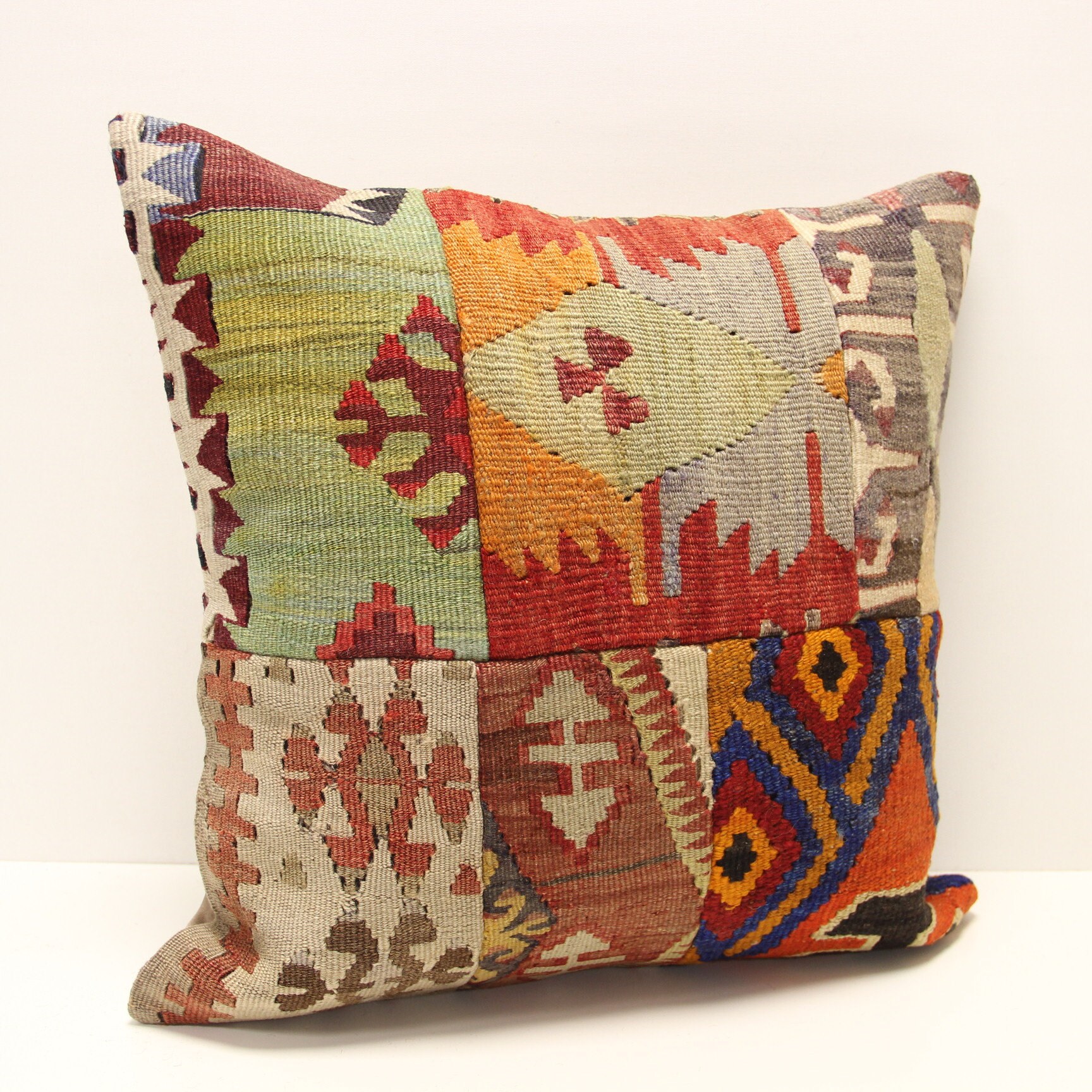 パッチワーク キリム 枕カバー 18 x 18 インチ ハンドメイド キリム 枕