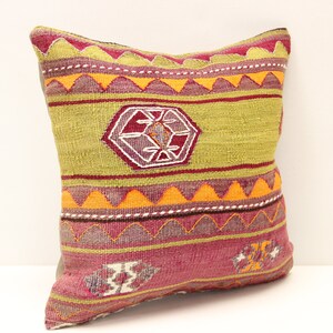 Turkish kilim pillow 14x14 inch Bohemian Kelim pillow Oriental Kilim Cushion cover Anatolian Art deco pillow coverVintage Sofa pillow SL-969