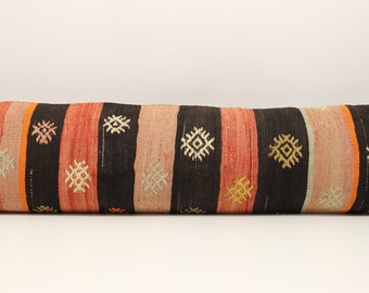 King Size Kilim Pillow Cover 14x48: Turkish Wool Lumbar Pillow