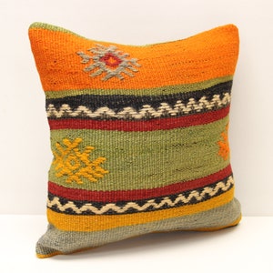 Turkish Kilim pillow 16x16 inch Decorative pillow Boho kelim cushion cover Retro Home Decoration Art deco Vintage pillow cover  M-2964