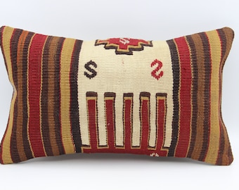 Funda de almohada Kilim turca de 30 x 50 cm, cojín lumbar de lana hecho a mano