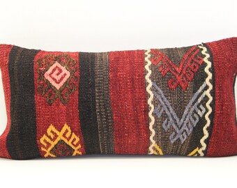 Handmade Lumbar kilim pillow 10x20 inch (25x50 cm) Oriental Boho pillow Turkish Kilim pillow cover Chair pillow Small Oblong Kilim A-991