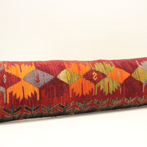 Handmade King size kilim pillow cover 12x48 inch Twin extra long Unique lumbar Flaming Kilim pillow cover Bedding Pillow Kilim Oblong N-525