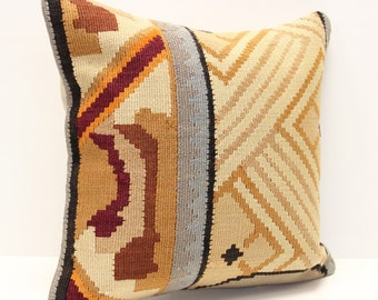 Handmade Turkish Kilim Pillow Cover, Chevron Lumbar Cushion (18x18)