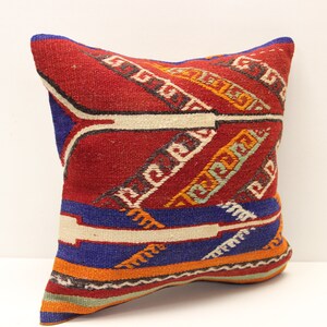 Turkish Kilim pillow 16x16 inch Decorative pillow Boho kelim cushion cover Retro Home Decoration Art deco Vintage pillow cover  M-2998