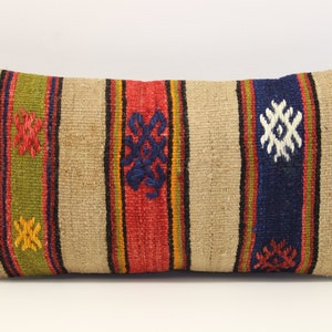 Handmade Lumbar kilim pillow 10x20 inch (25x50 cm) Oriental Boho pillow Turkish Kilim pillow cover Chair pillow Small Oblong Kilim A-1000