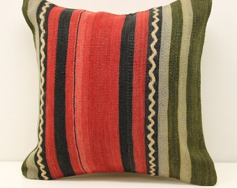 Vintage Kilim Kissenbezug 16x16, Boho Kissen aus der türkischen Wolle