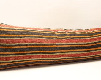 Funda de almohada lumbar King Kilim, lana turca vintage (35,5 x 122 cm)