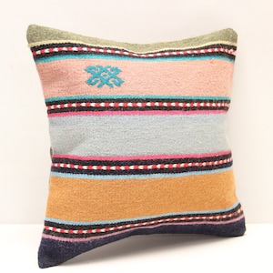 Turkish kilim pillow 14x14 inch Bohemian Kelim pillow Oriental Kilim Cushion cover Anatolian Art deco pillow coverVintage Sofa pillow SL-991