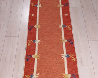 Vintage Turkish Kilim Rug, Handwoven Wool Runner 9'5x2'1