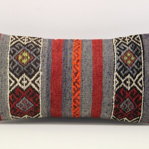 Handmade Lumbar kilim pillow 10x20 inch (25x50 cm) Oriental Boho pillow Turkish Kilim pillow cover Chair pillow Small Oblong Kilim A-1018