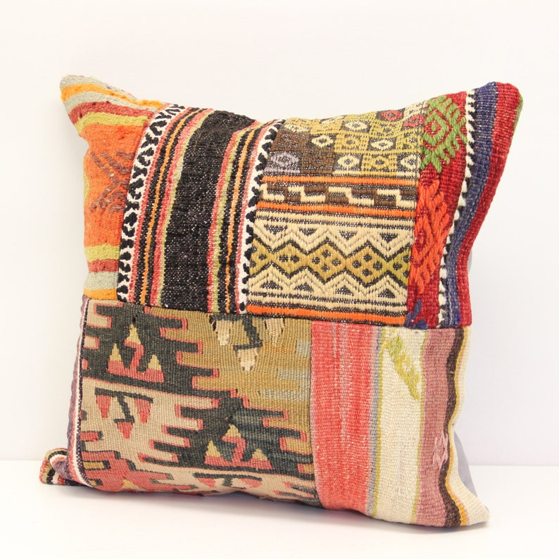 Handmade Kilim pillow Home decor Turkish pillow Accent Hand woven Cushion Cover PZ-375 45x45 cm Patchwork kilim pillow cover 18x18 inch