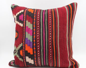Funda de almohada Kilim hecha a mano de 18 x 18 pulgadas, cojín tejido turco