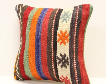 Funda de almohada Kilim turca hecha a mano, de lana y algodón, 30 x 30 cm