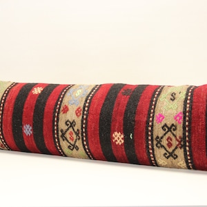 Handmade King size kilim pillow cover 12x48 inch Twin extra long Unique lumbar Flaming Kilim pillow cover Bedding Pillow Kilim Oblong N-524