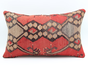 Funda de almohada Kilim turca de 30 x 50 cm, cojín lumbar de lana hecho a mano