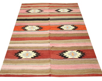 Handwoven Turkish Kilim Rug, 7.8x5.9 ft, Vintage Wool Area Rug
